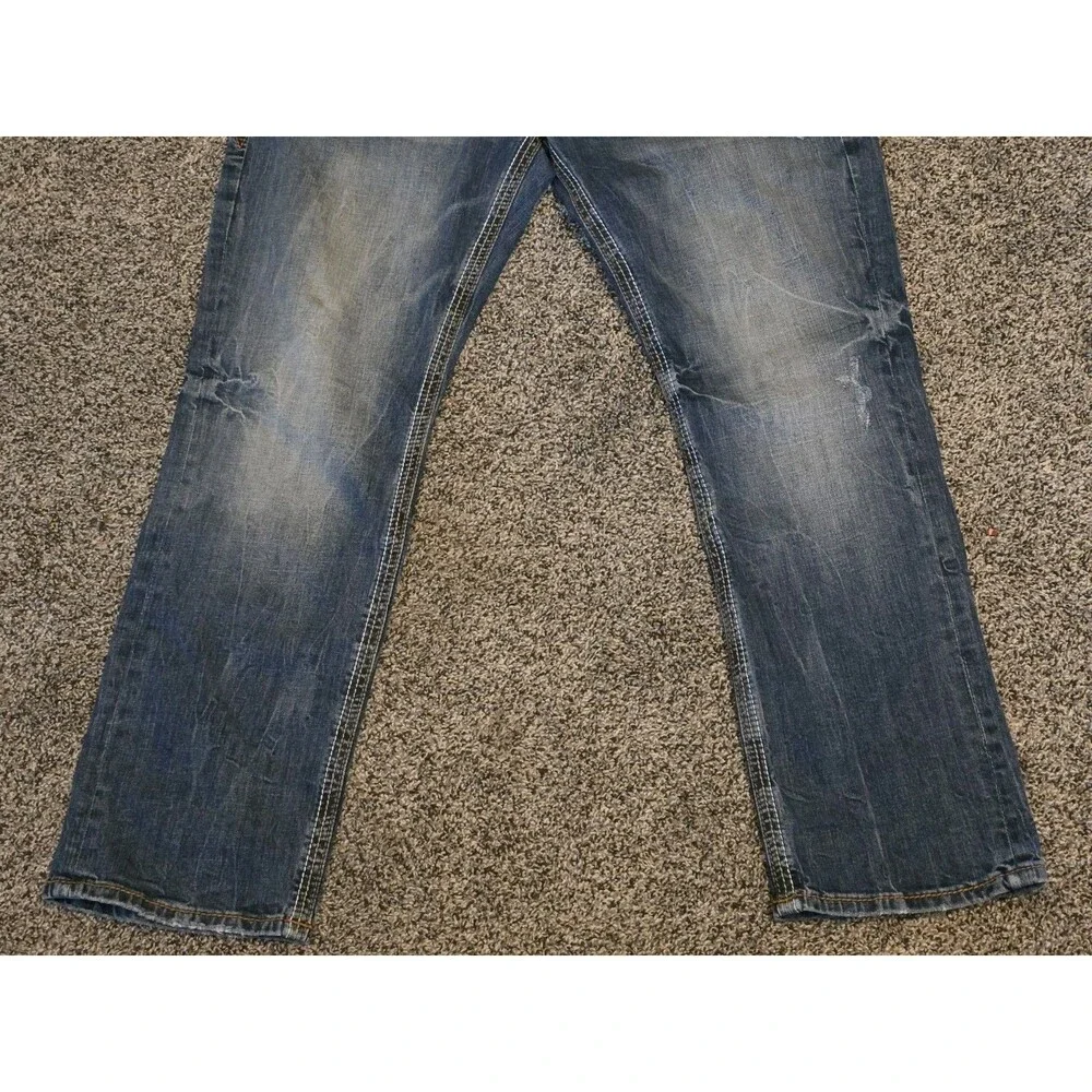 Rock Revival Odell Relaxed Straight Fit Jeans Men 34x30 Dark Wash Thick Stitched